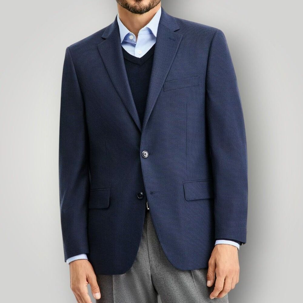 RALPH LAUREN Regular fit Mens Blazer Sport Coat Suit Jacket Navy 43R Houndstooth